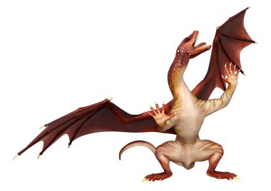 Beyaz arka planda izole edilmiş bir fantezi ejderhanın 3 boyutlu canlandırması