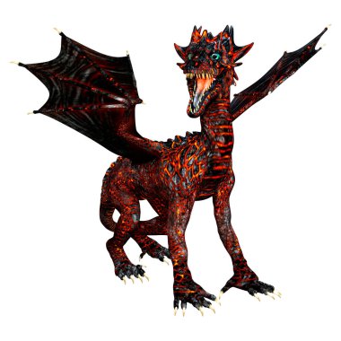 Beyaz arka planda izole edilmiş bir fantezi ejderhanın 3 boyutlu canlandırması