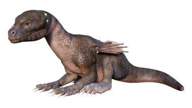 Beyaz arka planda izole edilmiş bir fantezi ejderhanın 3 boyutlu canlandırması