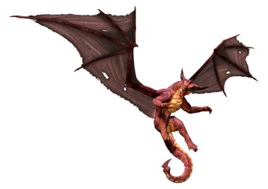 Beyaz arka planda izole edilmiş bir fantezi ejderhanın 3 boyutlu canlandırması