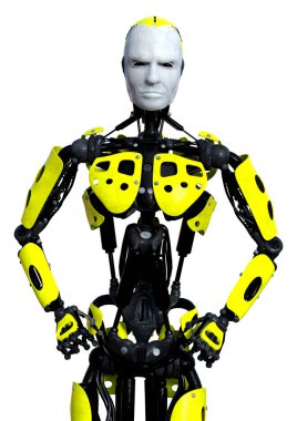 Beyaz arkaplanda izole edilmiş bir erkek robotun 3B görüntülemesi