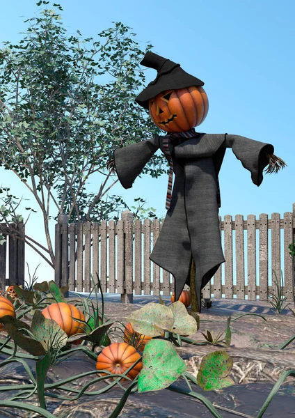 3D rendering of a Jack Pumpkin in the garden, Halloween scene