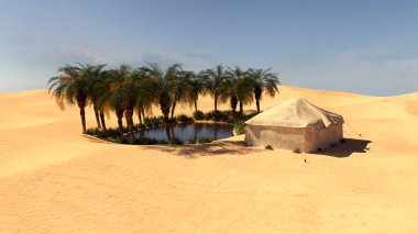 Çölde bir vaha 3 boyutlu canlandırma