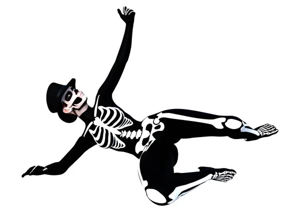 Representación Una Mujer Joven Con Disfraz Esqueleto Para Fiesta Halloween —  Fotos de Stock