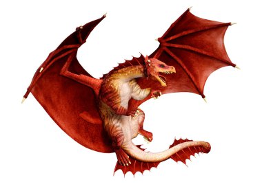 Beyaz arka planda izole edilmiş bir fantezi ejderhanın 3 boyutlu canlandırması