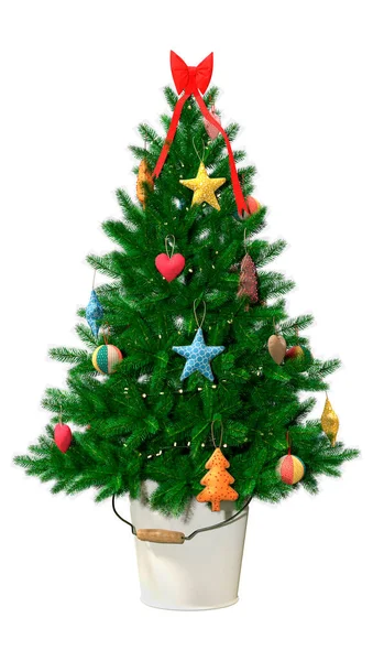 Darstellung Eines Weihnachtsbaums Einem Eimer Isoliert Auf Weißem Hintergrund — Stockfoto