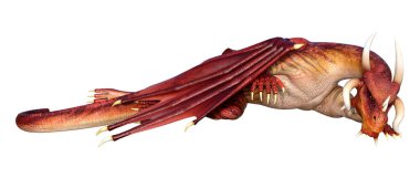 Beyaz arka planda izole edilmiş bir fantezi ejderhanın 3 boyutlu canlandırması