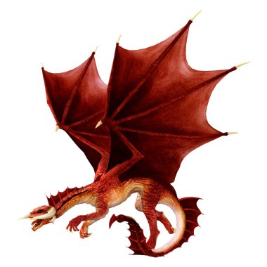 Beyaz arka planda izole edilmiş bir fantezi ejderhanın 3 boyutlu canlandırması