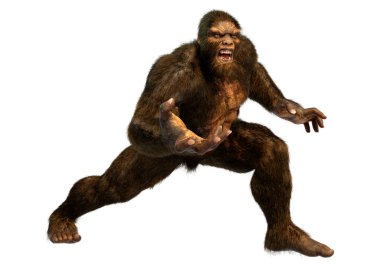 Beyaz arkaplanda izole edilmiş bir Koca Ayak veya Kocaayak 'ın 3B canlandırması