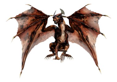 Beyaz arka planda izole edilmiş bir fantezi ejderhanın 3 boyutlu canlandırması