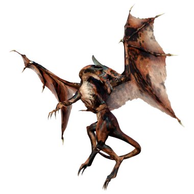 Beyaz arka planda izole edilmiş bir fantezi ejderhanın 3 boyutlu canlandırması