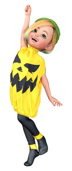 Ztvárnění Kartonu Usmívající Holčička Halloweenském Kostýmu Izolované Bílém Pozadí — Stock fotografie