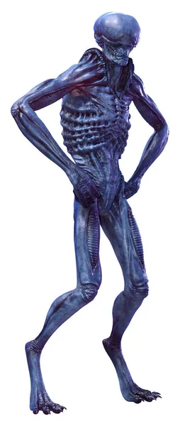 Rendering Eines Blauen Männlichen Aliens Isoliert Auf Weißem Hintergrund — Stockfoto