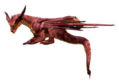 Beyaz arka planda izole edilmiş bir fantezi ejderhanın 3 boyutlu canlandırması