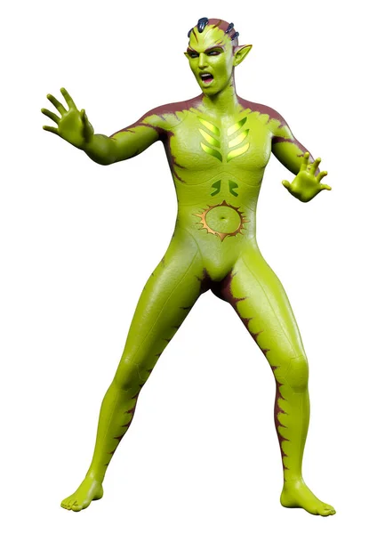 在白色背景上孤立的绿色外星人的3D渲染 — 图库照片