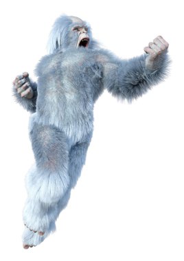 Yeti 'nin beyaz arka planda izole ettiği 3 boyutlu bir fantezi yaratığı.