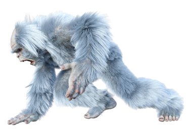 Yeti 'nin beyaz arka planda izole ettiği 3 boyutlu bir fantezi yaratığı.