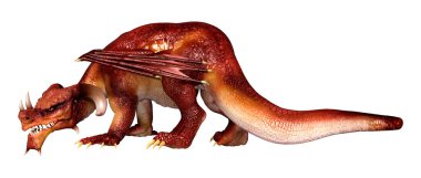 Beyaz arka planda izole edilmiş bir fantezi ejderhanın 3 boyutlu canlandırması