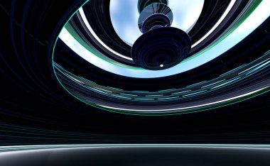 Mavi bilim kurgu arenasının 3 boyutlu canlandırması 