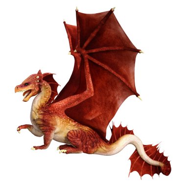 Beyaz arka planda izole edilmiş bir fantezi ejderhanın 3 boyutlu canlandırması