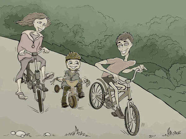 Familie op de fietsen in het forest — Stockvector