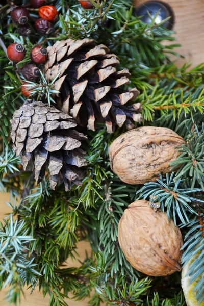 Weihnachtsdekoration Einer Holztür — Stockfoto