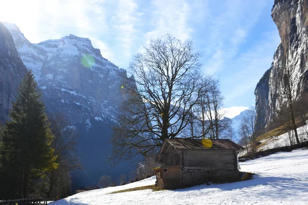 Лаутербруннен Зимой Швейцарии — стоковое фото