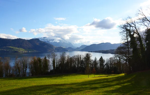 Paesaggio Con Lago Lucerna All Inizio Della Primavera — Foto Stock