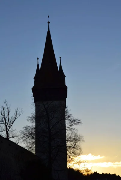 Oude Luzern Kasteeltorens Tijdens Zonsondergang — Stockfoto