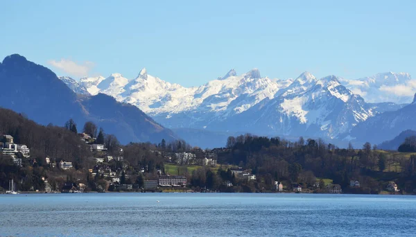 Paysage Avec Lac Lucerne Début Printemps — Photo