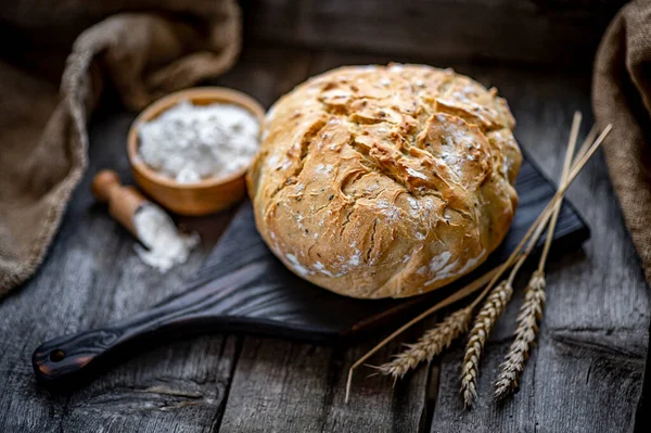 Fresh Homemade Bread Wooden Table Healthly Food Baking Bread Bakery — Stockfoto