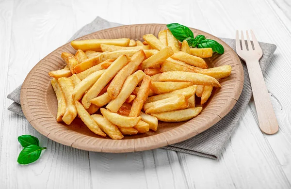 Papas Fritas Patatas Fritas Plato Papel Comida Rápida —  Fotos de Stock