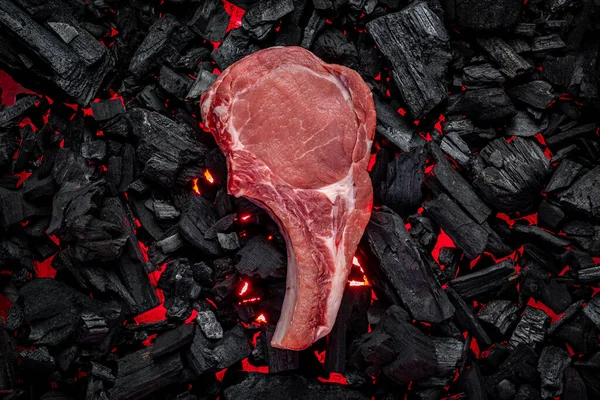 Raw Steak Hot Barbecue Coals Organic Meat — Stockfoto