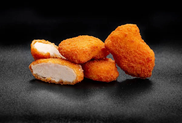 Pile Chicken Nuggets Isolated Black Color Background Photo Menu — Φωτογραφία Αρχείου
