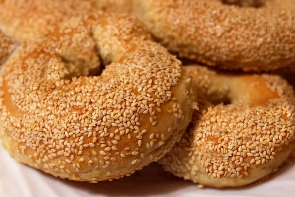 Bagels Sesame Seeds Freshly Baked Bagels Close View — Stock Photo, Image