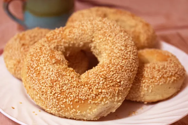 Bagels Sesame Seeds Freshly Baked Bagels Close View — Stock Photo, Image