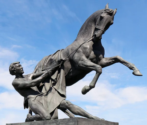 One Horse Tamers Statues Anchovy Bridge Peter Clodt Petersburg Russia — Stock fotografie