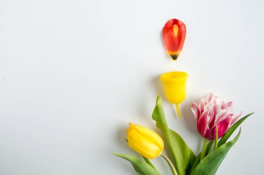 Regl sırasında yeniden kullanılabilir hijyen ürünleri kullanma kavramı. Yüksek kalite fotoğraf.