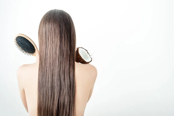 Cabello Perfecto Teniendo Cuidado Con Aceite Coco Foto Alta Calidad — Foto de Stock