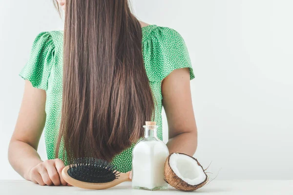 Perfect Hair Taking Taking Care Coconut Oil High Quality Photo — Stock Photo, Image