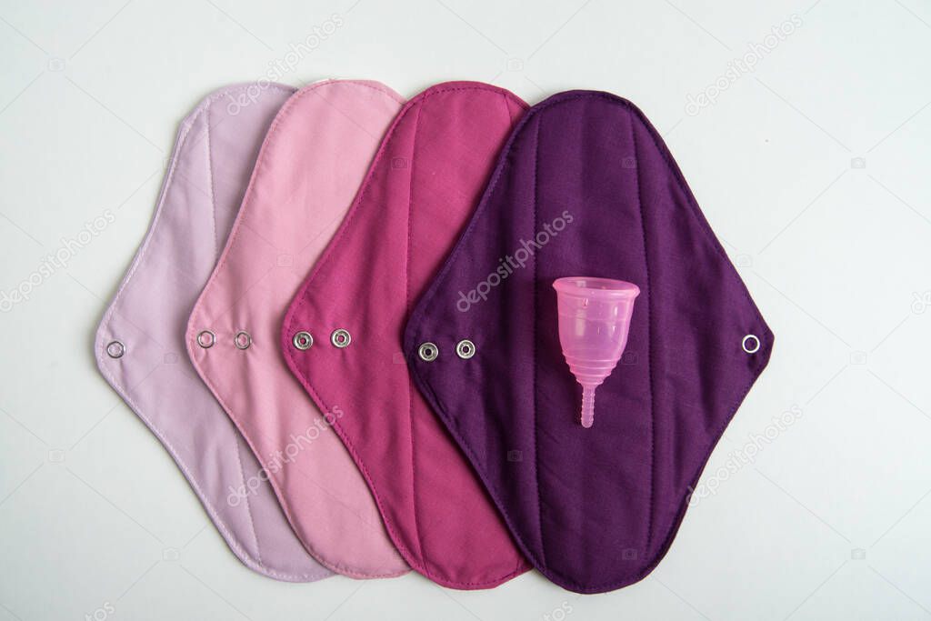 reusable cotton pads and menstrual cup as an alternative to disposable. High quality photo