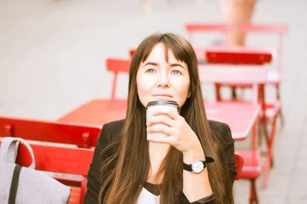 Mulher Negócios Beber Café Foto Alta Qualidade — Fotografia de Stock