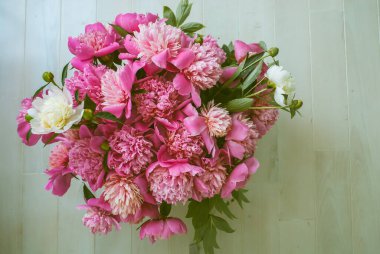 Yazmak için yeri olan pembe şakayıkların güzel manzarasını kapat.