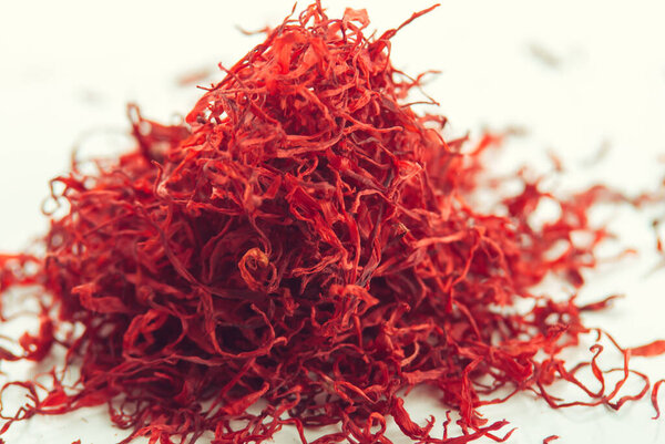heap of dryed saffron spice. High quality photo