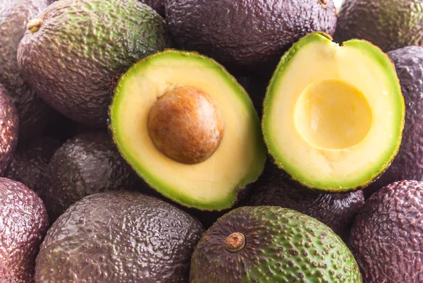 top view, full frame photo of avocadoes isolated on white background