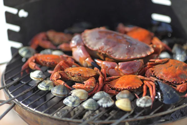 螃蟹虾在炭烤架上 — 图库照片