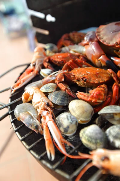 Crabs shrimps on charcoal grill — Stock Photo, Image