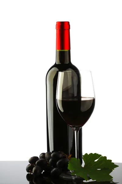 Bottle with red wine and glass — Stock Photo, Image