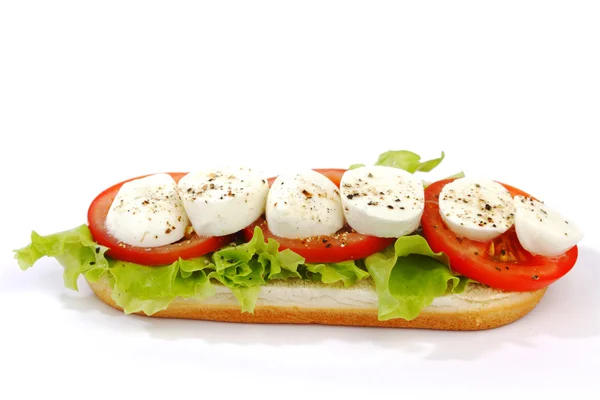 Sandwich con tomate mozzarella y ensalada —  Fotos de Stock