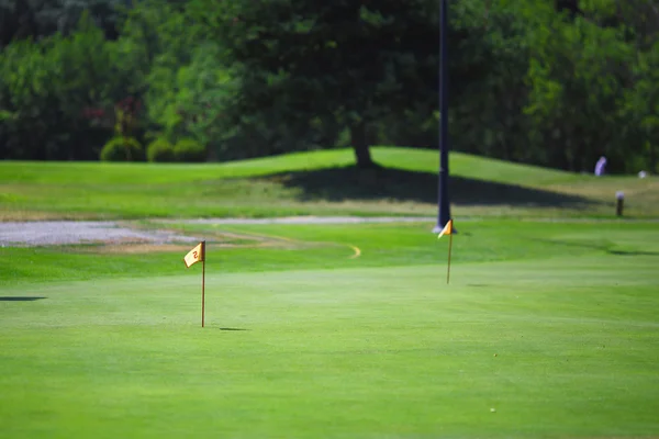 Bandeira e campo de golfe — Fotografia de Stock